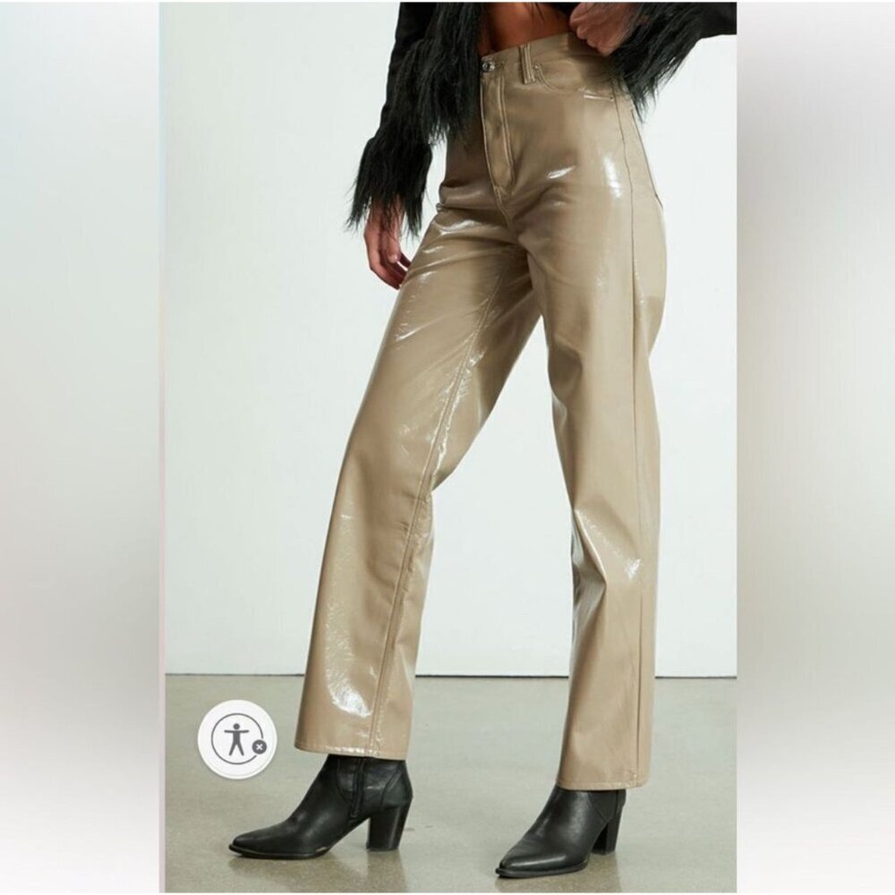 PacSun Tan Lacquered 90's Boyfriend Pants Faux Leather Beige Size 28 High Rise T